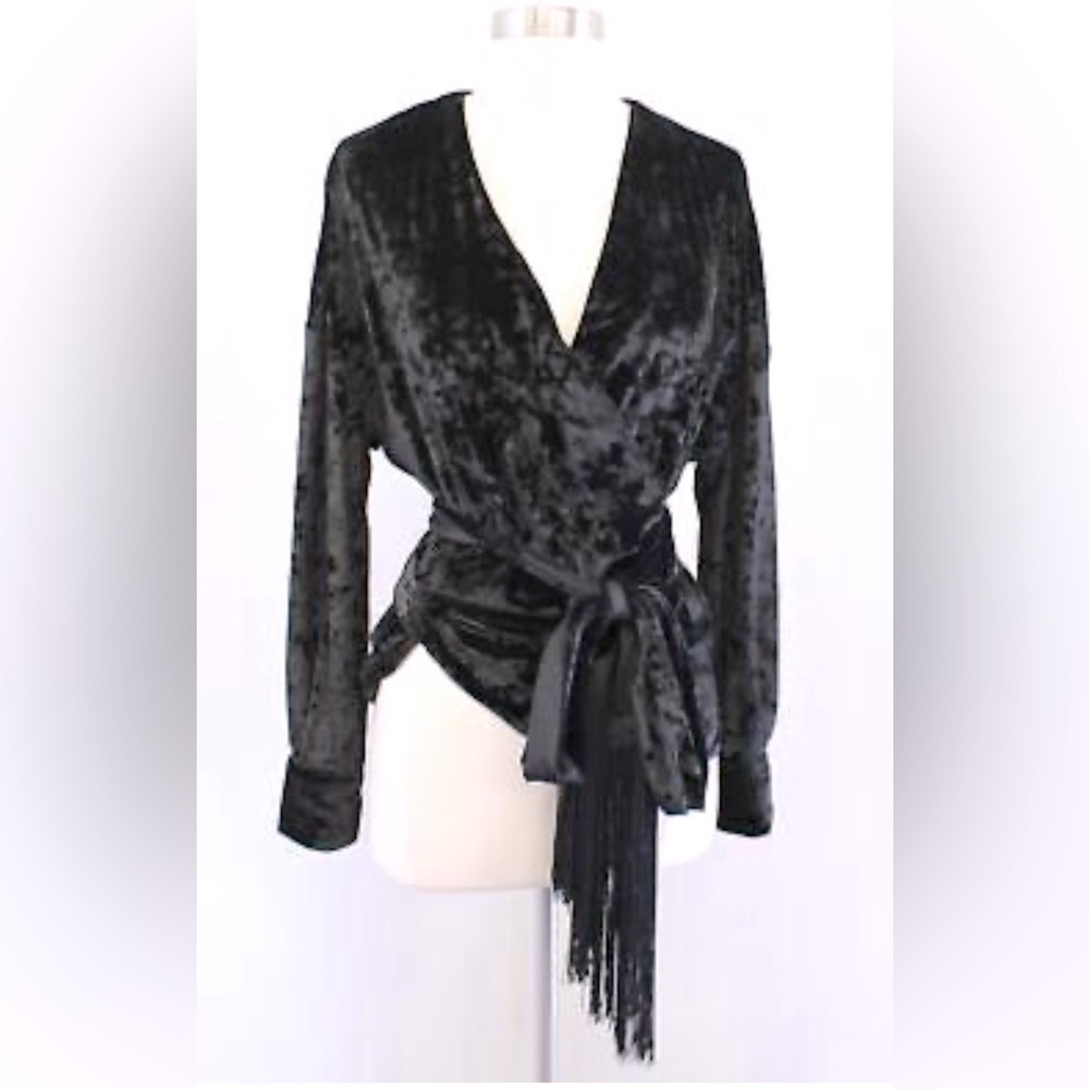Zara Velvet Fringe Belted Wrap Blouse Top Women  Size M US